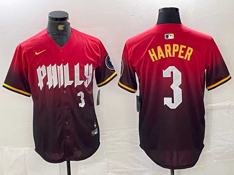 Men%27s Philadelphia Phillies #3 Bryce Harper Red 2024 City Player Number Cool Base Jersey